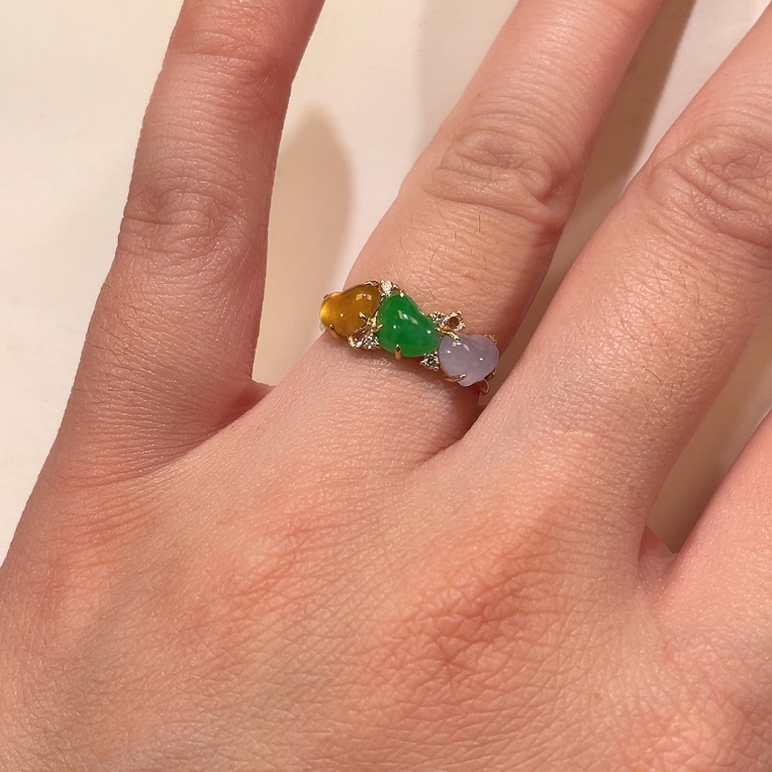 翡翠18K金镶嵌戒指南非钻