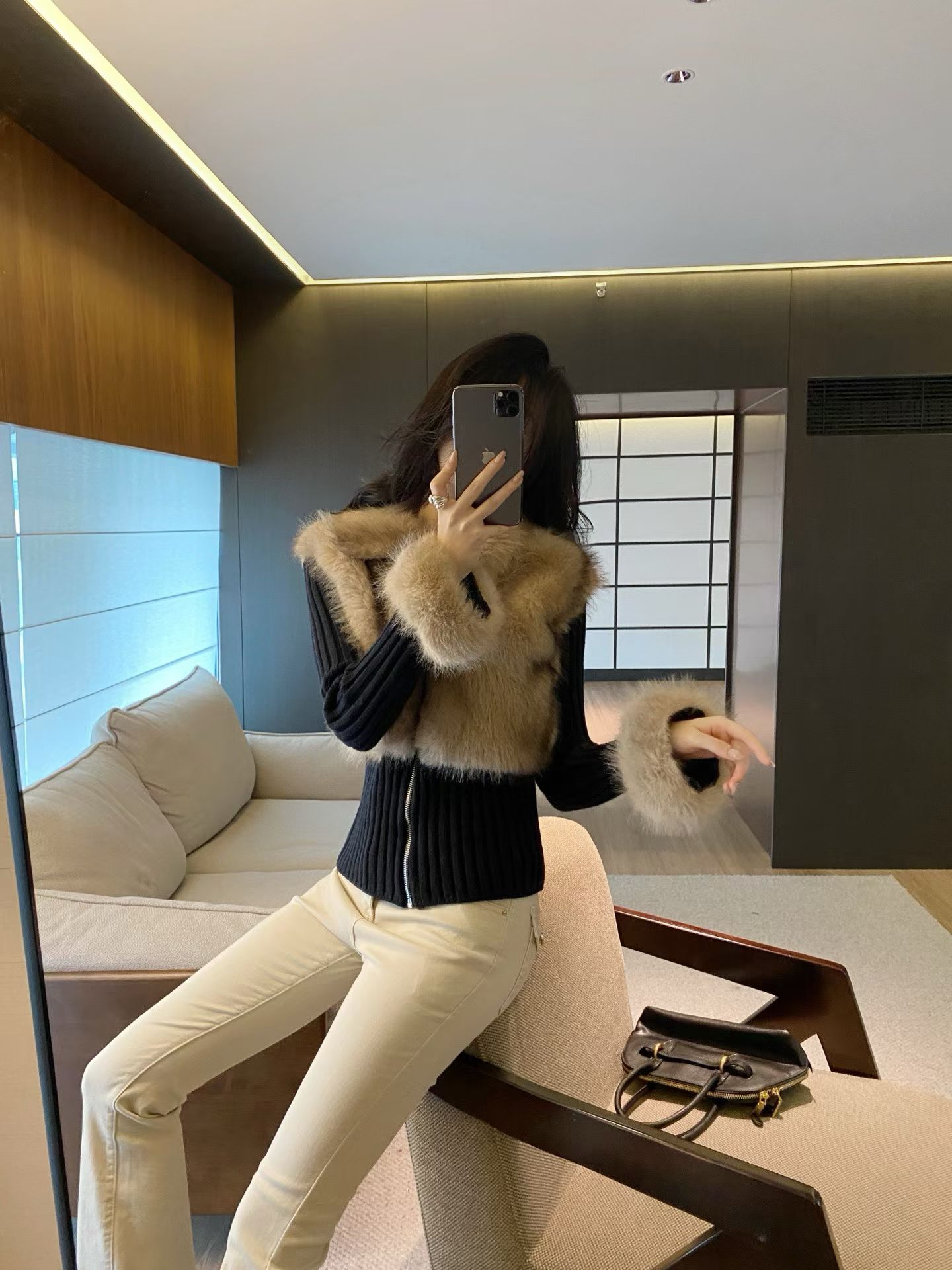 【金豆豆】新款名媛风高定显瘦女装水貂毛衣开衫外套