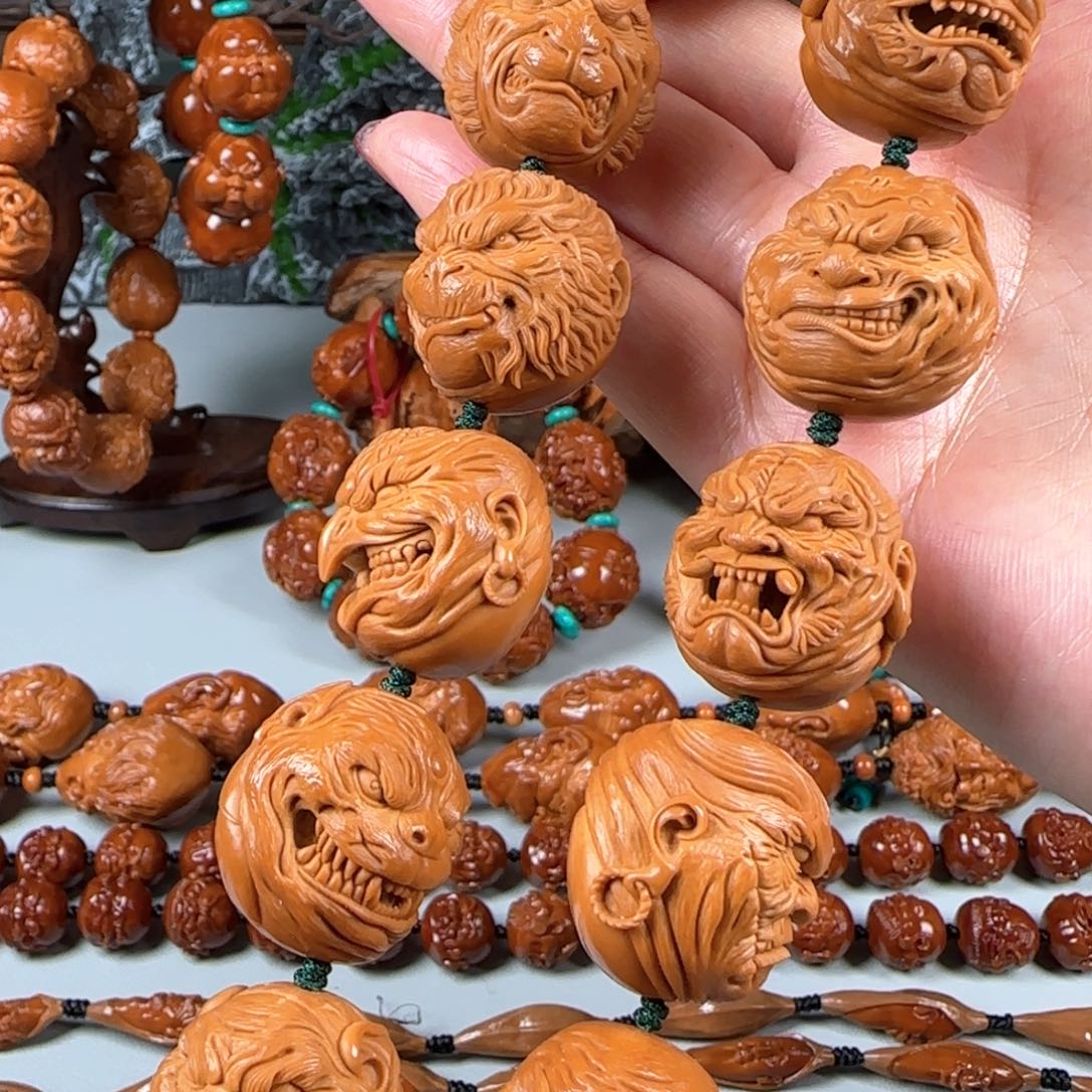 橄榄核手串/手链宽2.4梅林核满工十二生肖佛爷恶僧手持