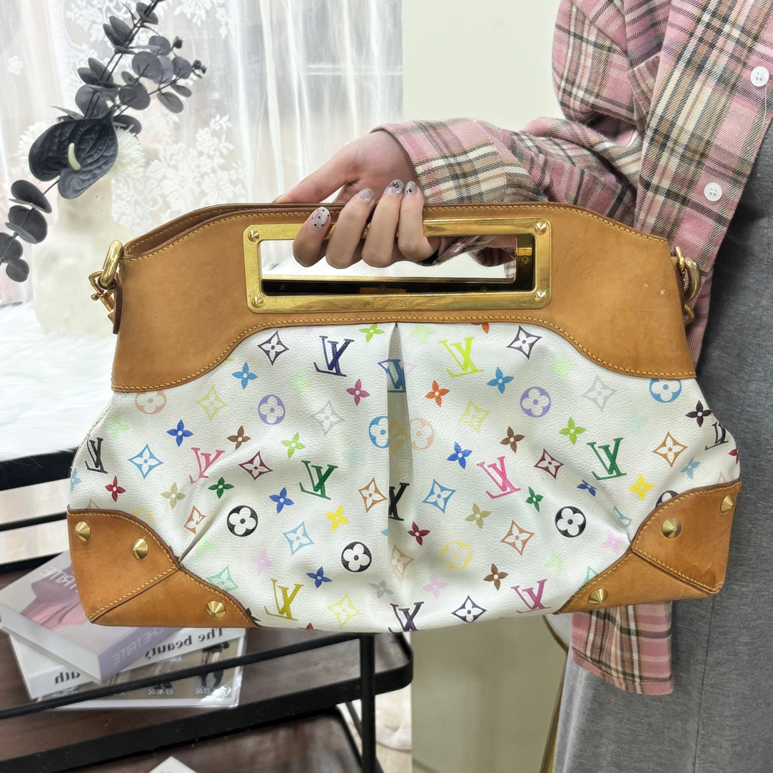95新 LouisVuitton/路易威登 九五成新白三彩Judy大号单肩包