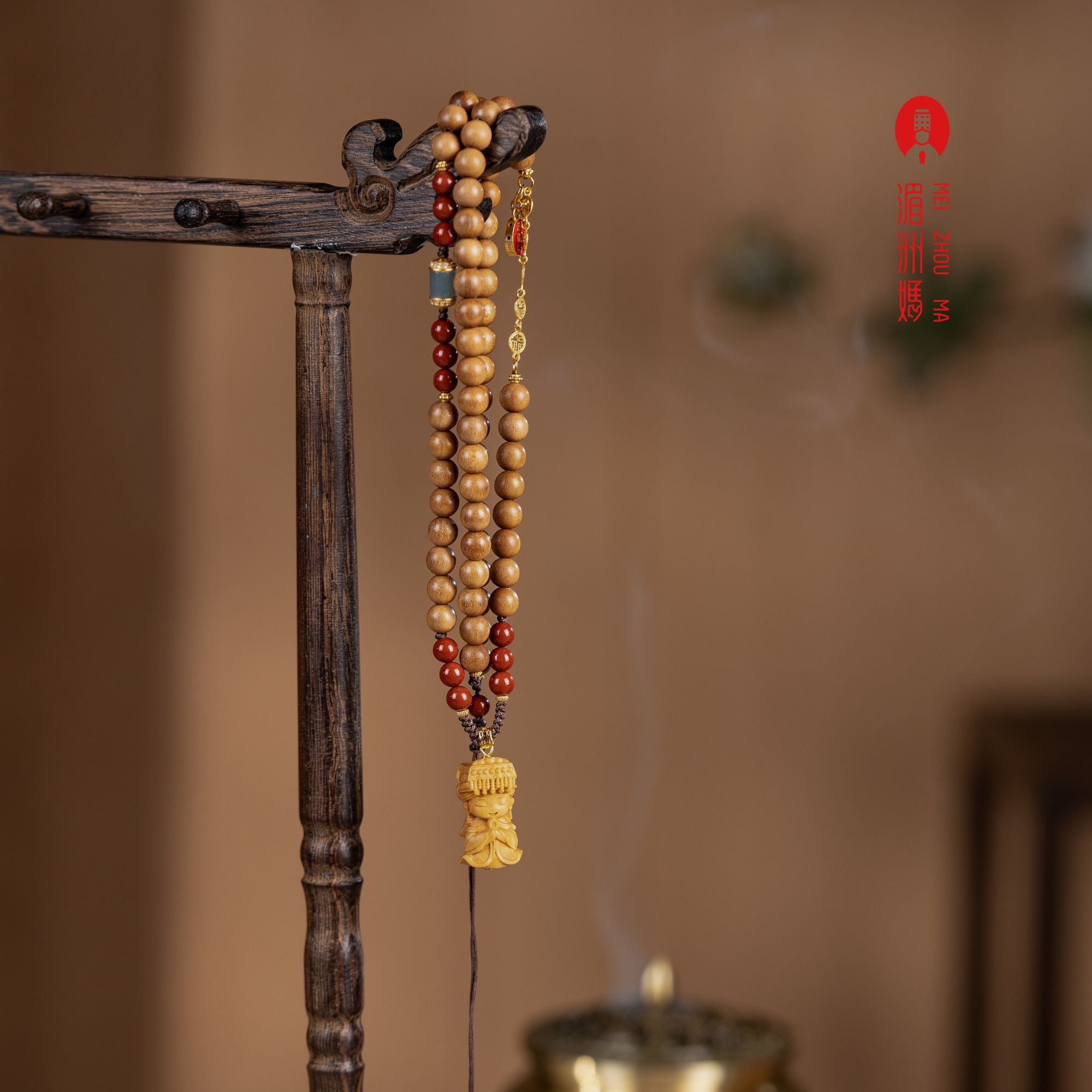 湄洲妈新中式萌妈老山檀南红5mm南红项链