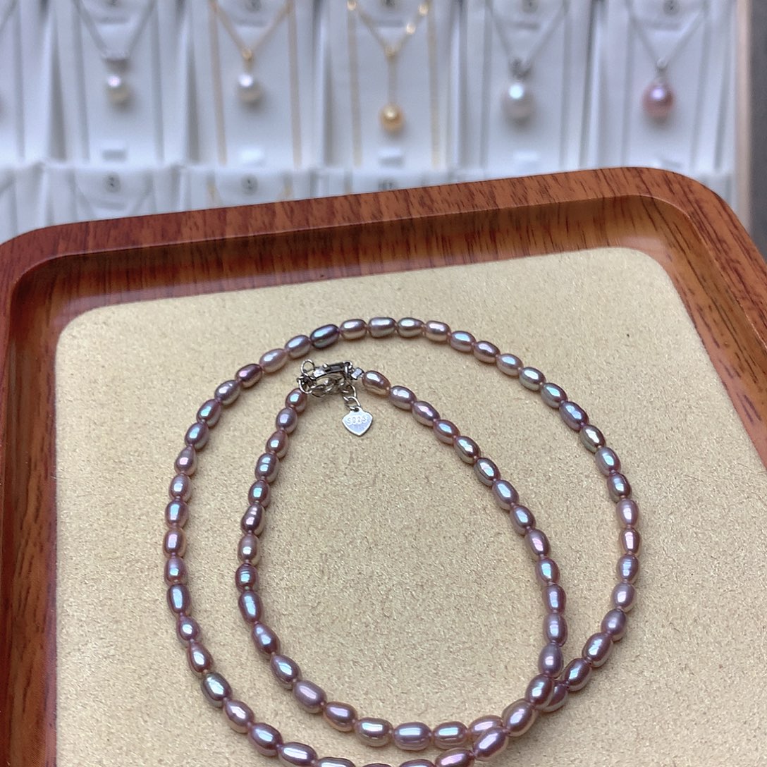 项链银S925镶嵌淡水珍珠