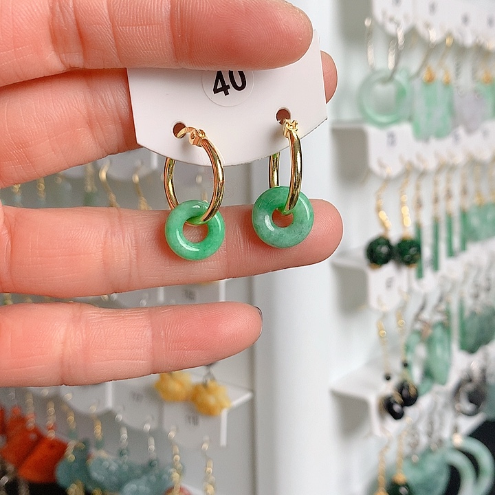 翡翠耳饰银S925镶嵌翡翠