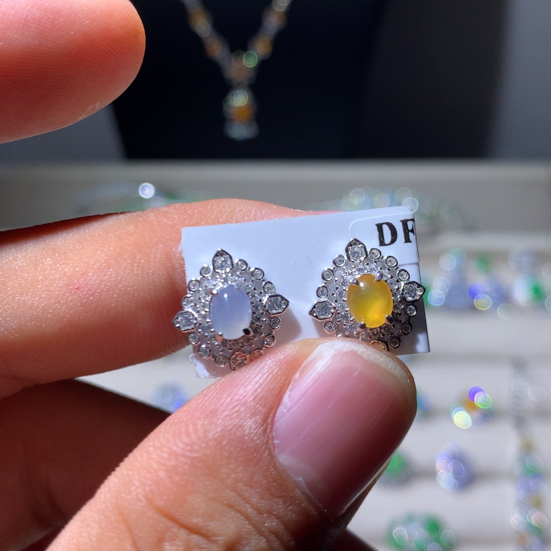 翡翠银S925镶嵌耳饰36