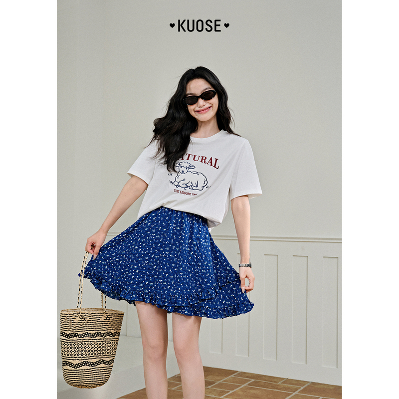 阔色碎花半身裙蛋糕裙短裙2025夏新漂亮小个子半身裙KSI2505008