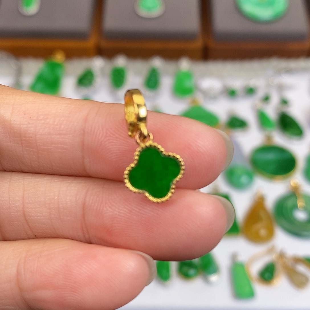 吊坠(不含链)银S925镶嵌翡翠