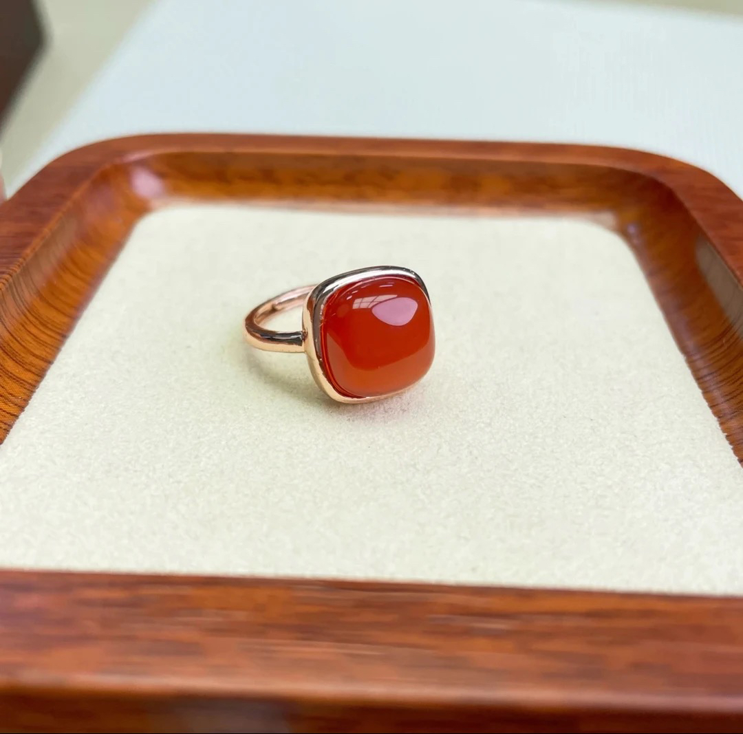 保山南红柿子红方糖款女戒