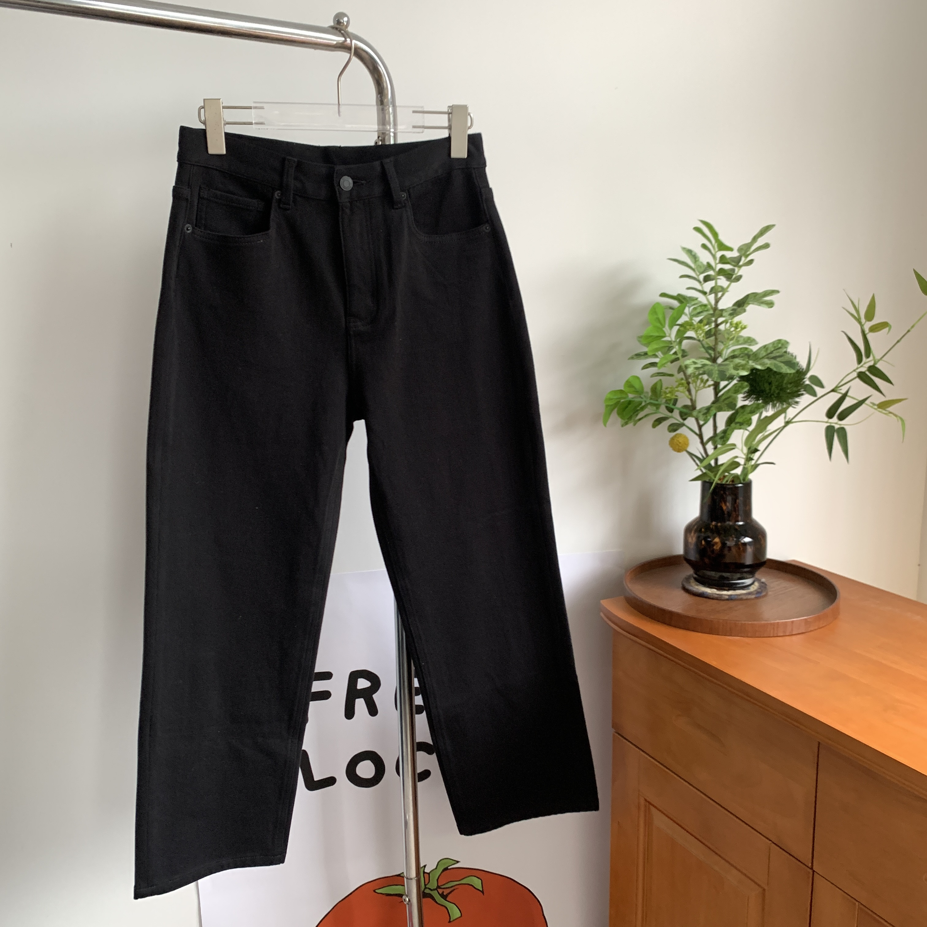 【植绒法棍裤】秋冬加绒牛仔九分黑色法棍裤