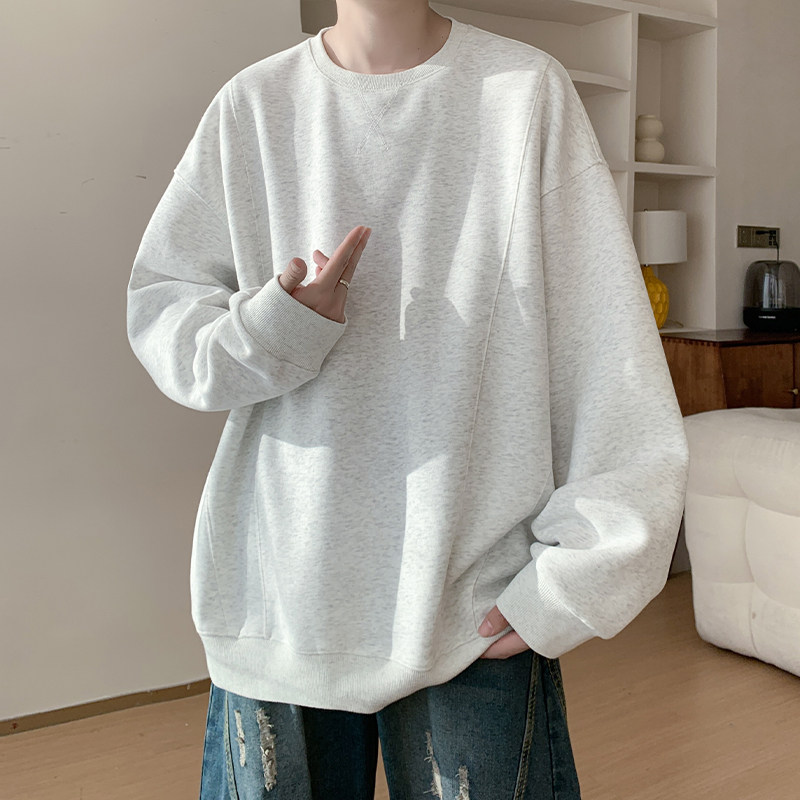 美式休闲解构拼接上衣男秋季新款宽松打底衫套头潮流长袖圆领卫衣