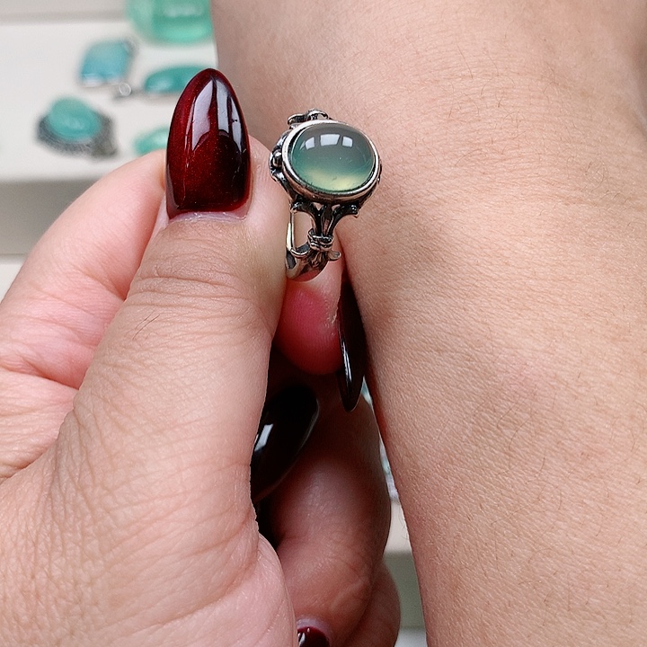 蛇纹石玉戒指银S925镶嵌