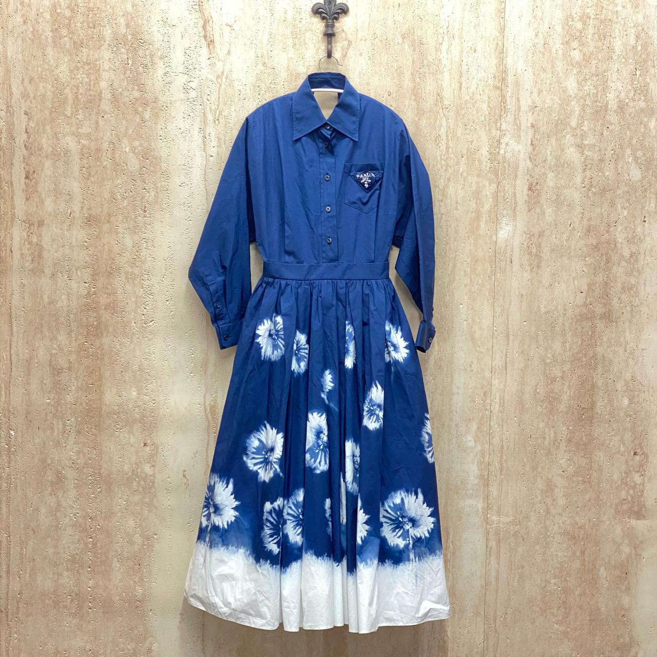 未使用 Prada/普拉达 标语logo水墨扎染长款连衣裙/38码/33465