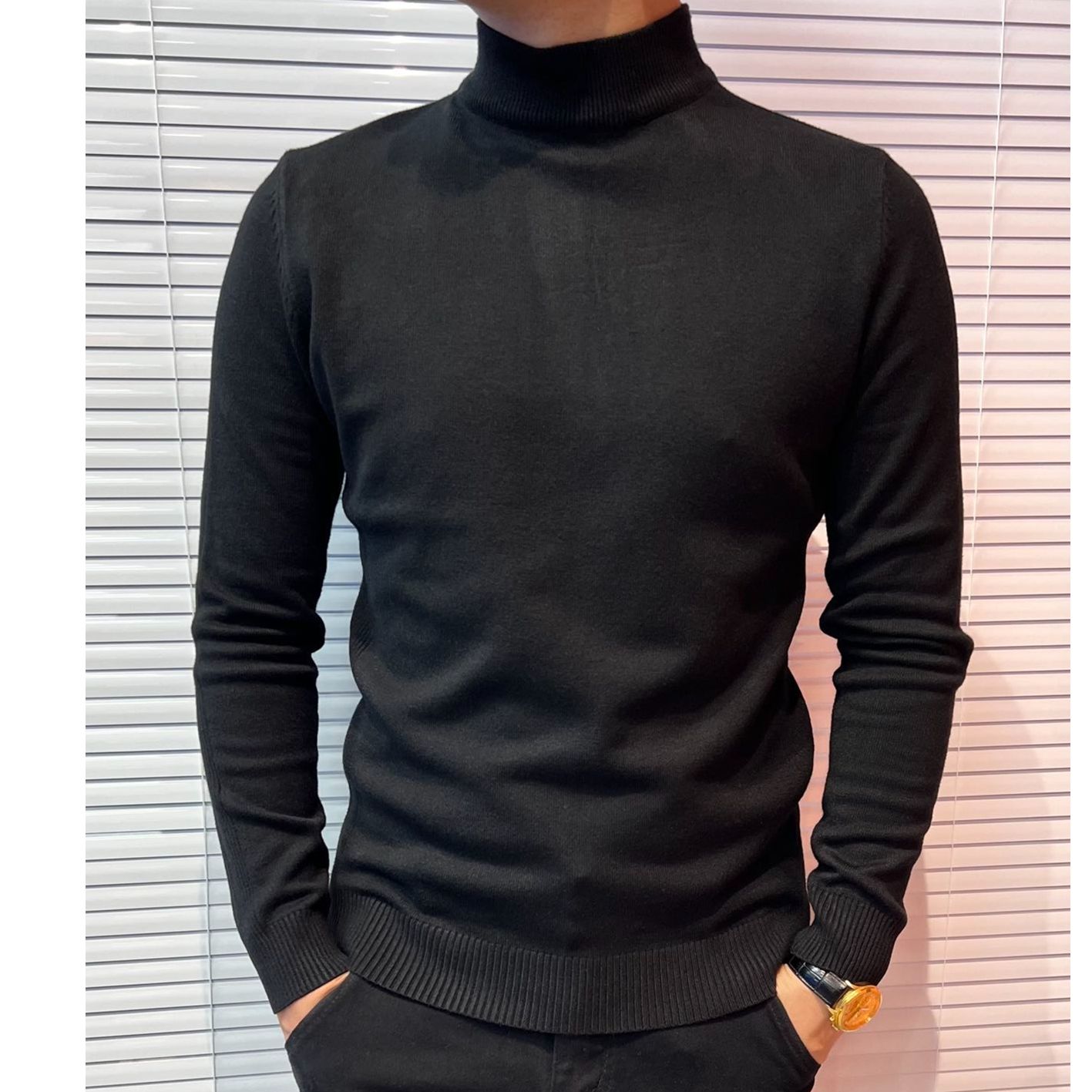 1268新款轻奢秋冬季保暖高领商务休闲衬衫圆领毛衣男套头针织衫男
