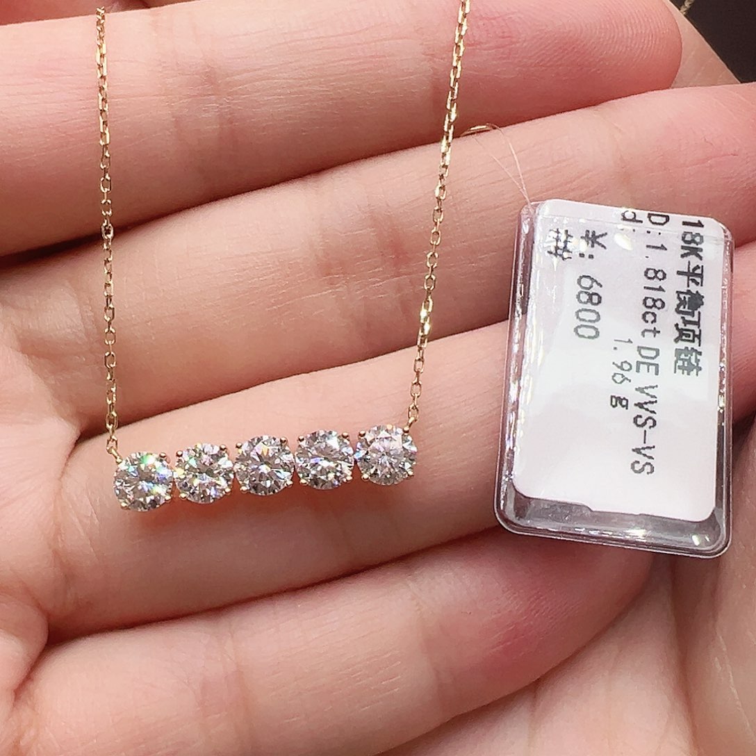 套链18K金镶嵌实验室培育钻石单颗36分，平衡木项链k黄