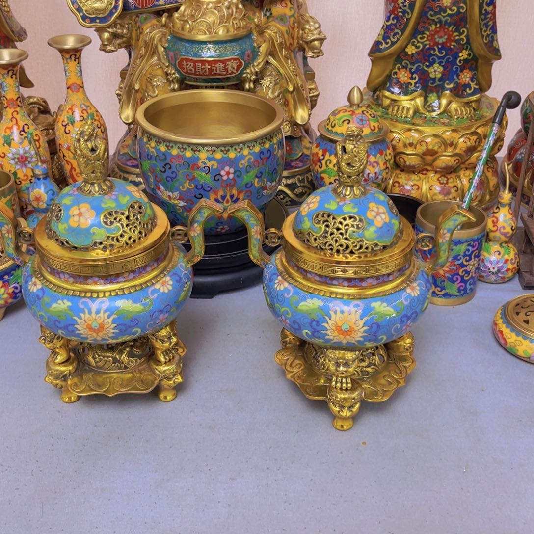 大****1铜胎掐丝珐琅香炉一对