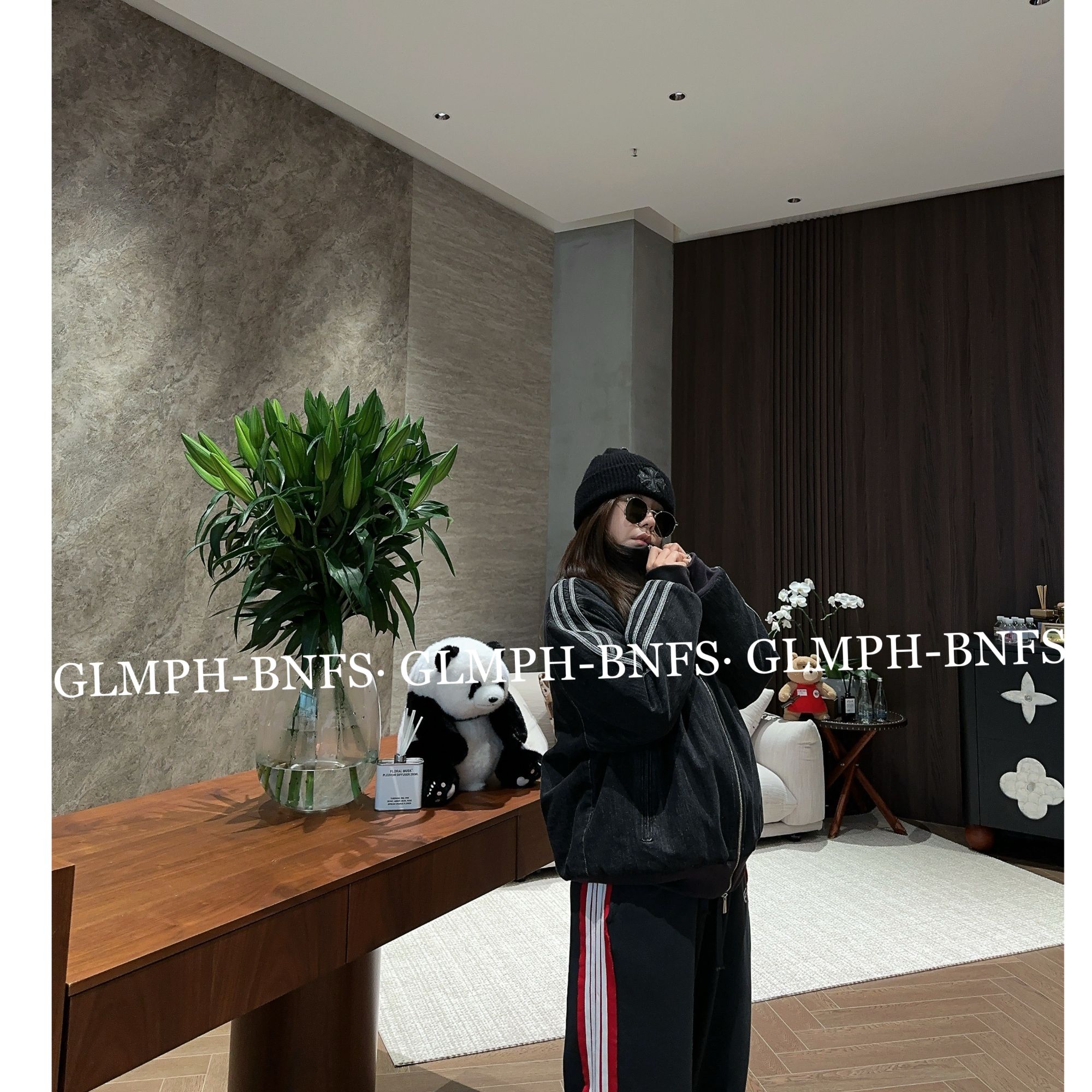 GLMPH-BNFS【牛仔棉服】三道杠夹棉拉链立领宽松冬季棉服外套-1093