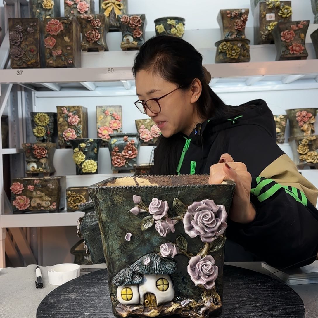 红陶?****?青藤花器麦饭石花盆