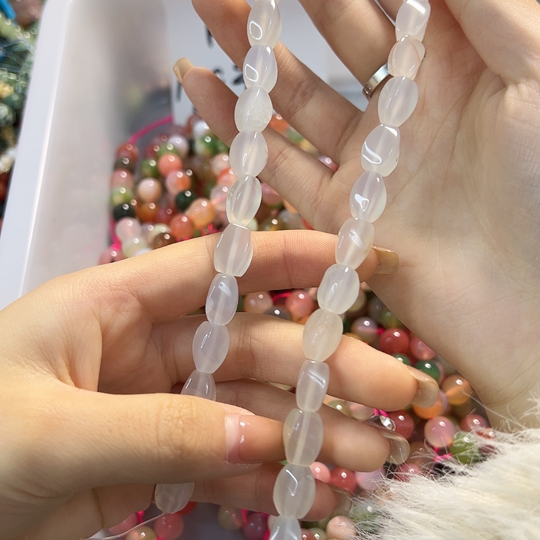 玛瑙/玉髓合金珠宝半成品荔枝冻白玛瑙一条