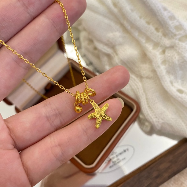 铜合金项链 【辰星】小清新爆闪碎碎冰小海星跑环精致项链女生礼物