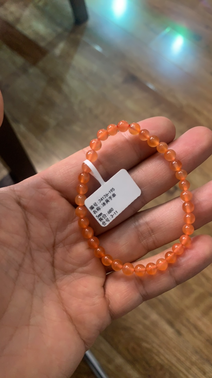 24126-195天然原矿南红冰黄单圈手串5mm