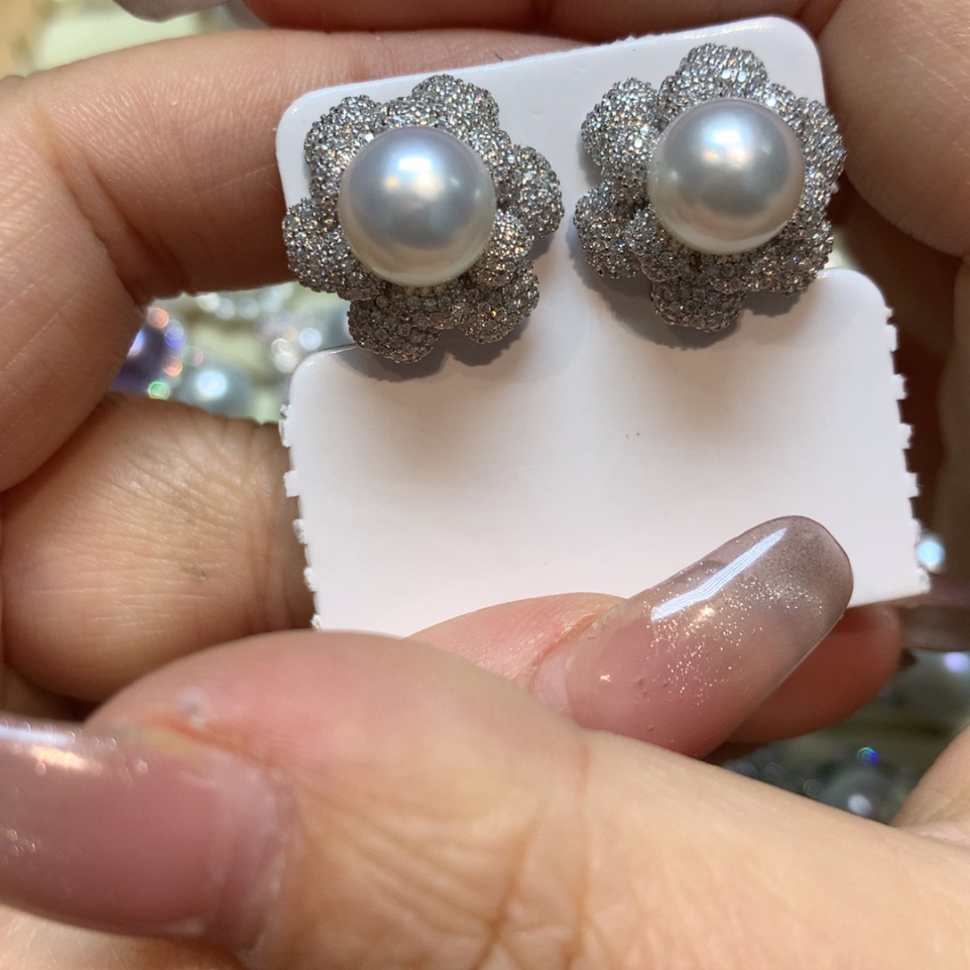 海水珍珠耳饰银S925镶嵌