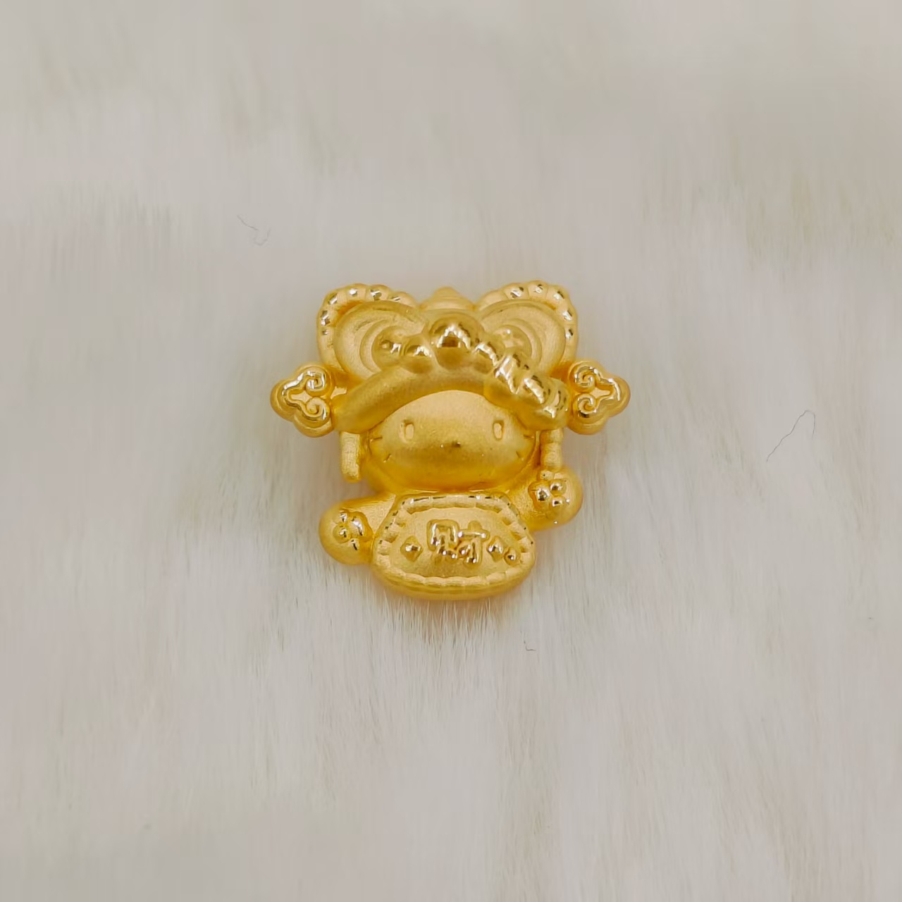 吉金珠宝足金999财字醒狮Kitty素金3D硬金转运珠手串
