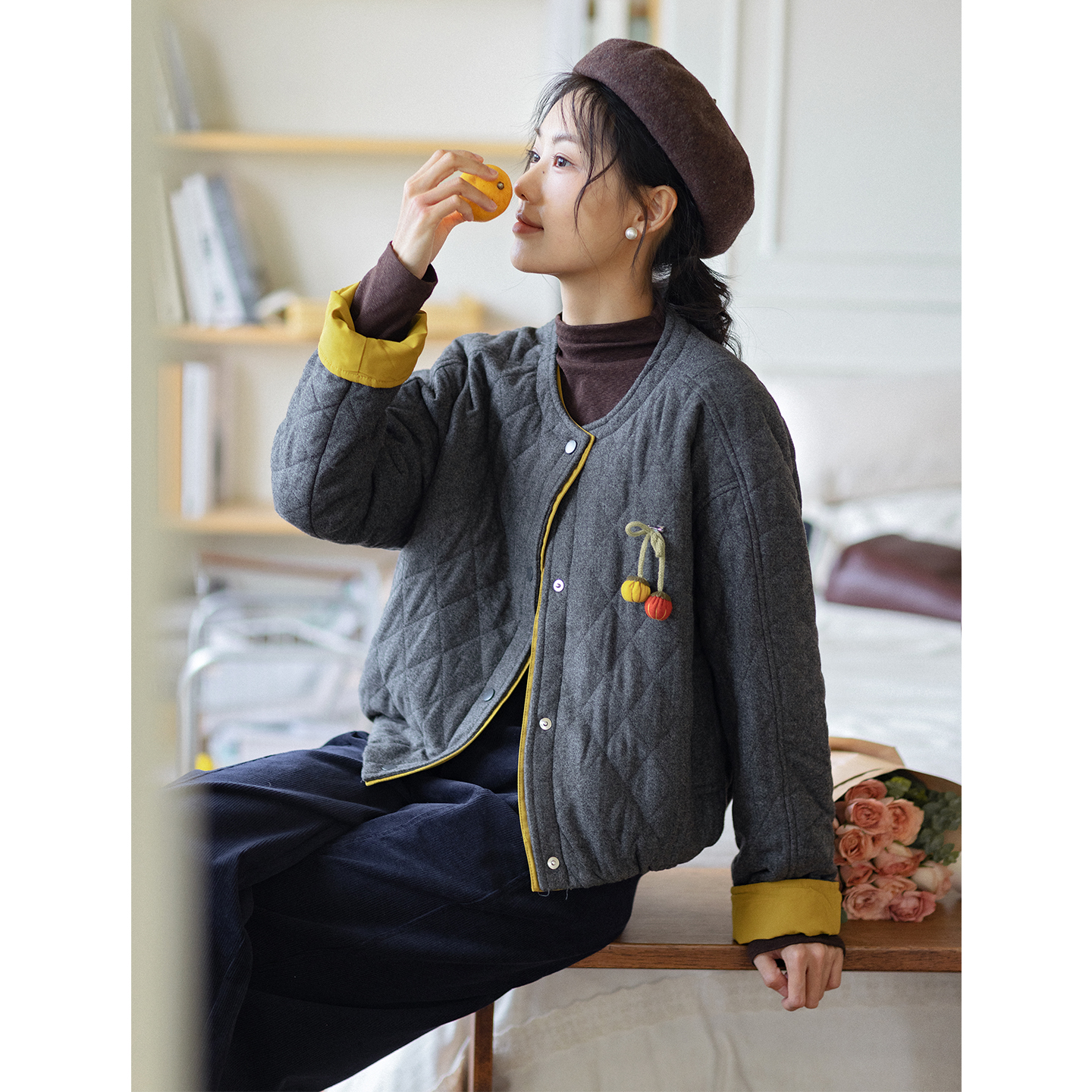 红念灰色棉服女短款小个子休闲冬季2025新款女装棉衣短款棉服女款