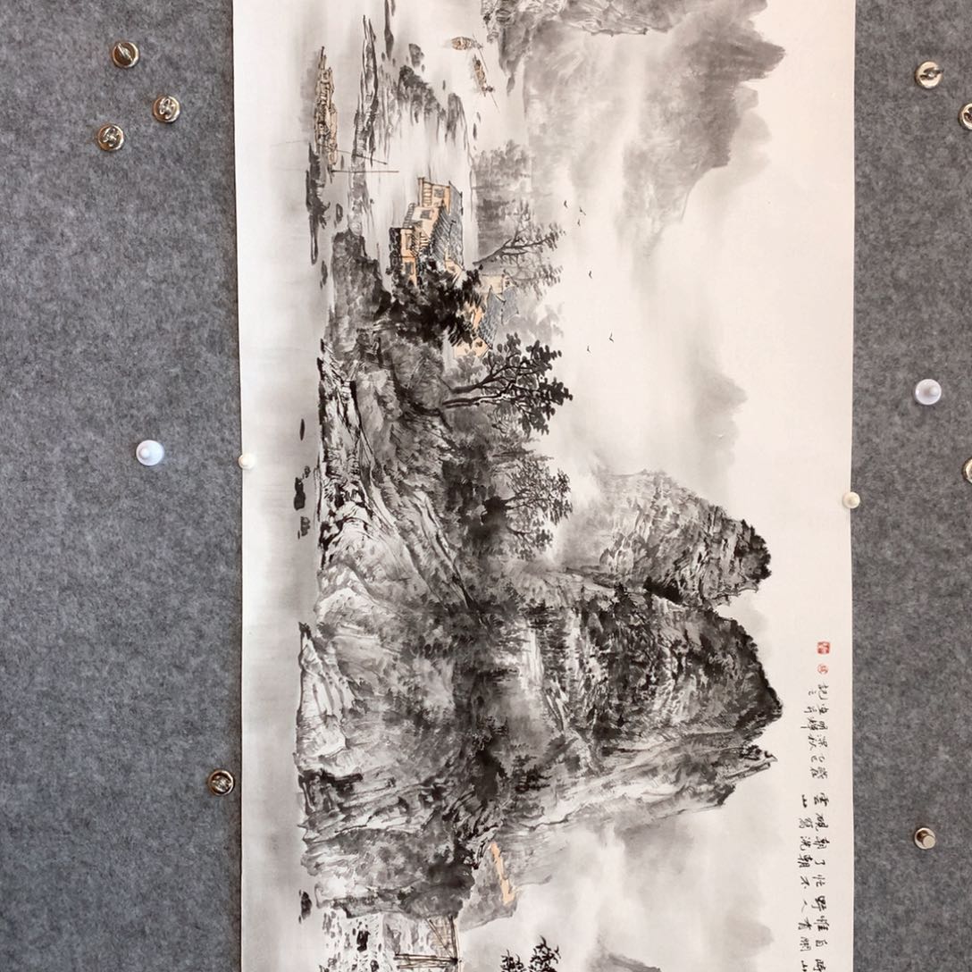 减***肤国画山水作品写意