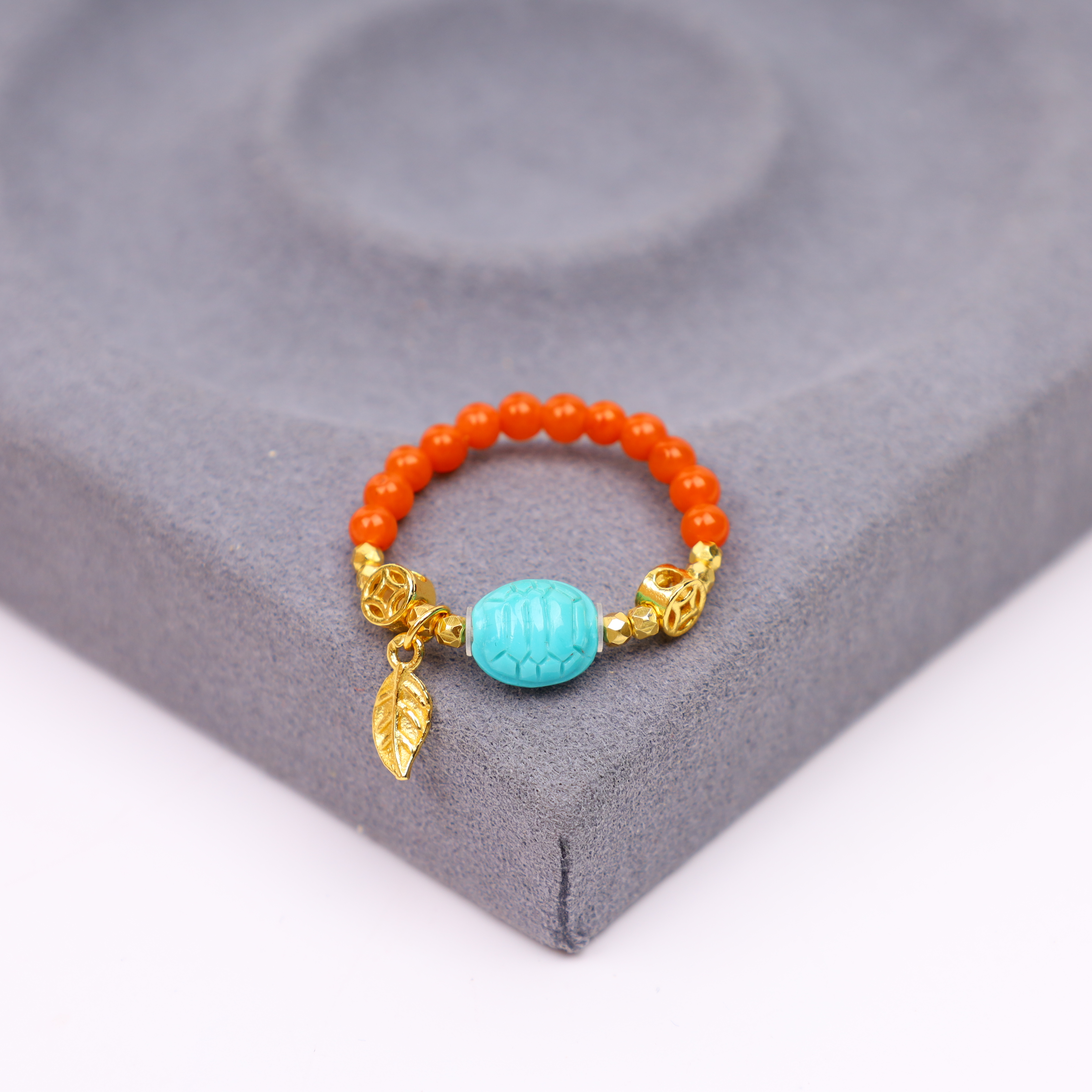 【心如珠宝甄选】富甲一方 绿松南红戒指CLL770