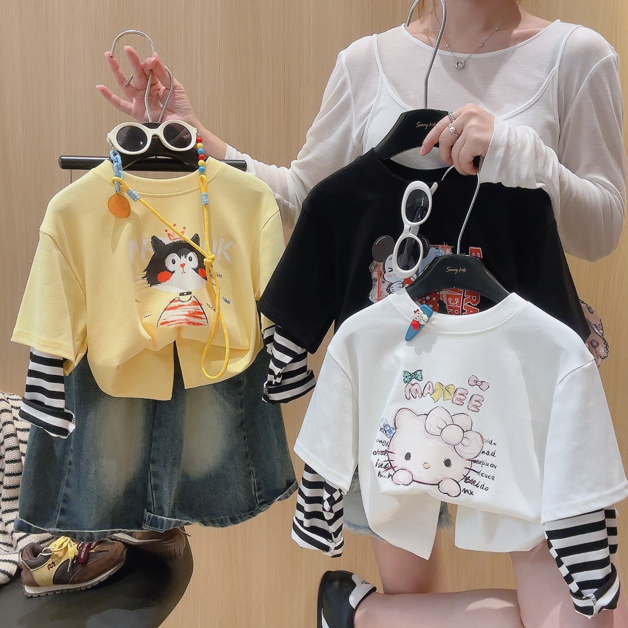 儿童长袖t恤女童打底衫秋装新款圆领上衣假两件女孩体恤韩版百搭T