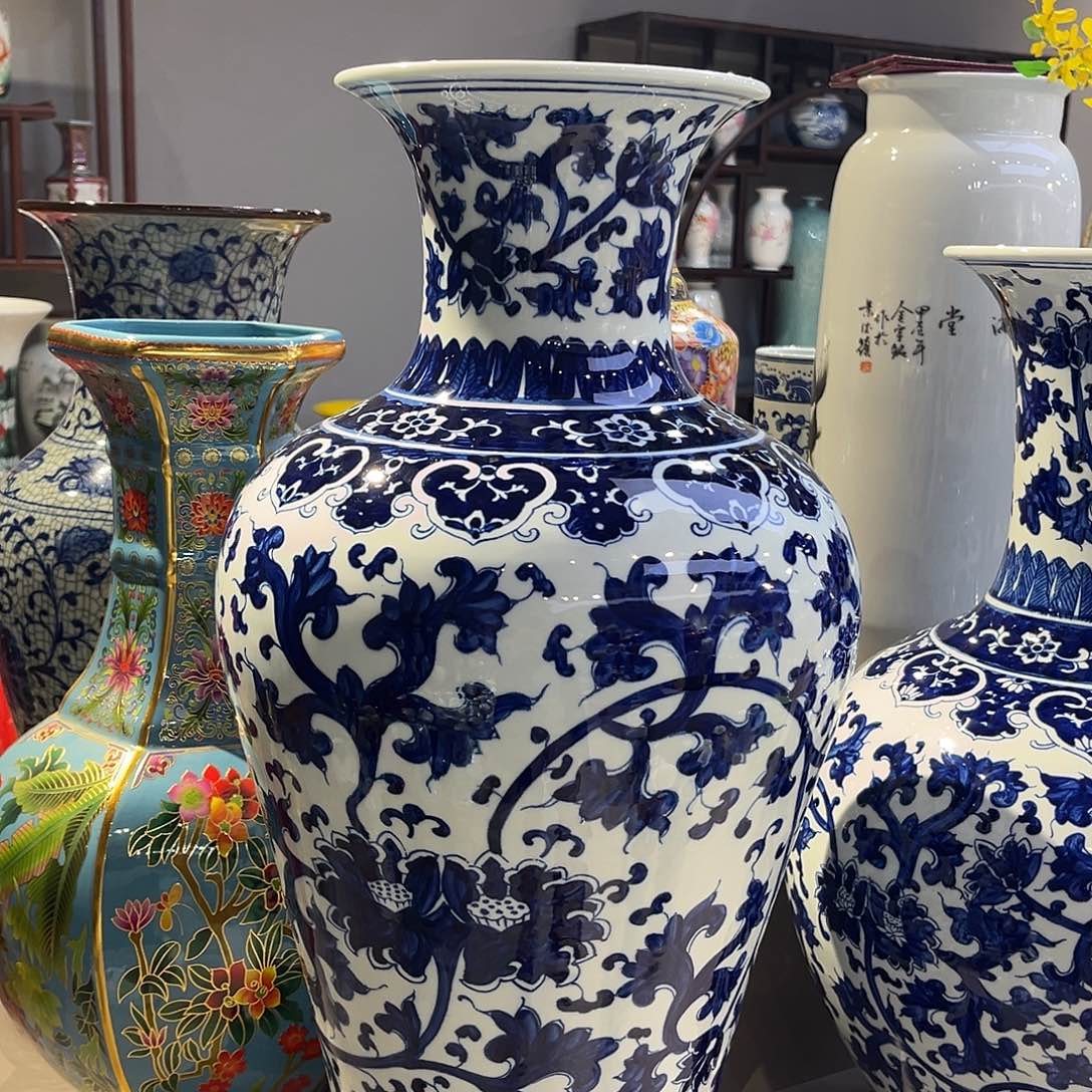 光***年陶景德镇陶瓷65公分一对鱼尾青花