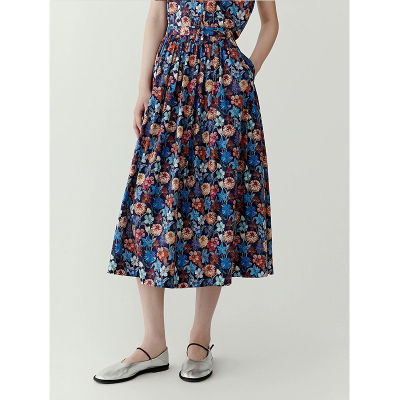 原单非市面货！"小禾"棉弹印花细布中长半身裙 C701