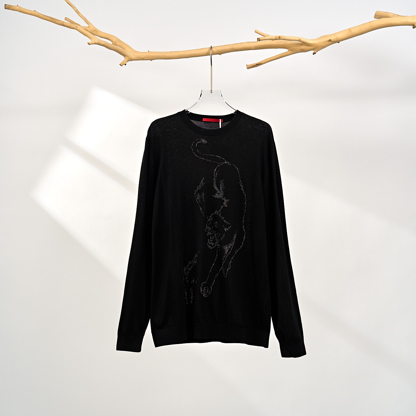 【AZ】749-A2-80DM002秋冬季黑色圆领舒适金线刺绣印花男装针织上衣