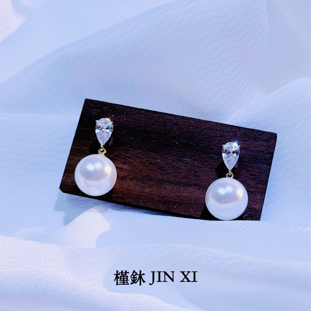 不锈钢合成锆石仿珍珠耳饰 925银水滴锆石耳坠秋冬爆款高级感0018
