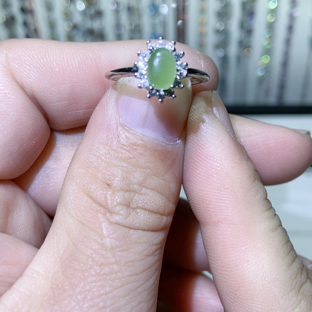 绿水晶戒指银S925镶嵌