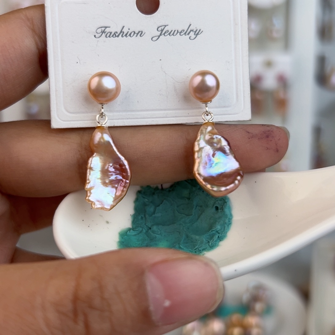 淡水珍珠耳饰银S925镶嵌