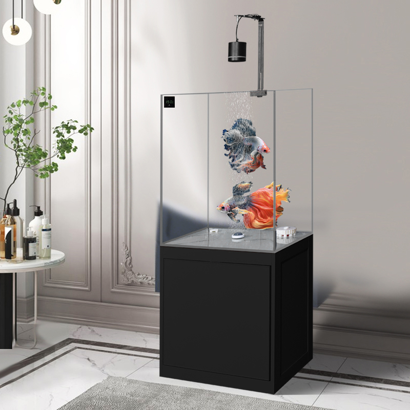 客厅落地款免换水超白玻璃下过滤干湿分离家用养鱼溪流缸底柜鱼缸