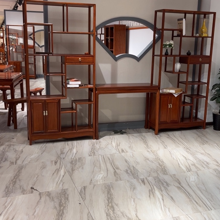 紫檀木类端景台老*童缅花博古架和条案