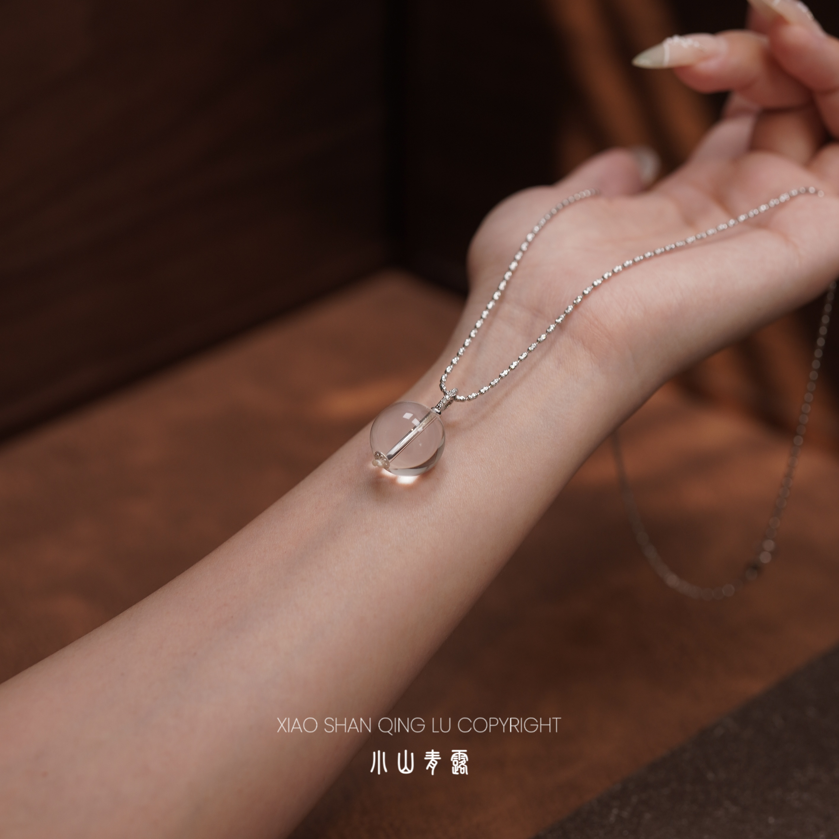 【FG2222】超净体白水晶大圆珠万能扣项链 S925银镶长50cm珠18-19mm