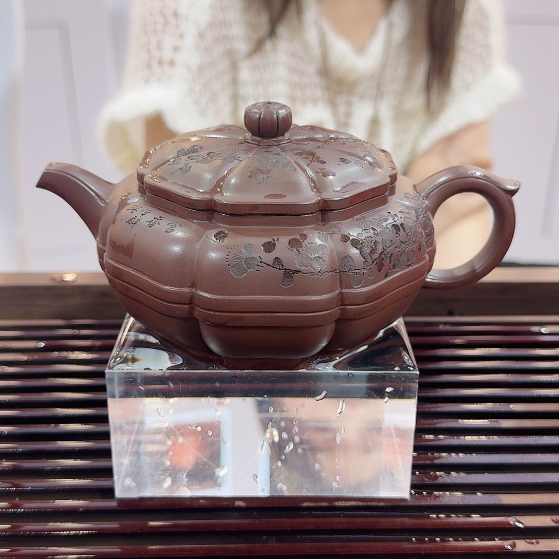 紫砂茶盘八宝梅花紫泥