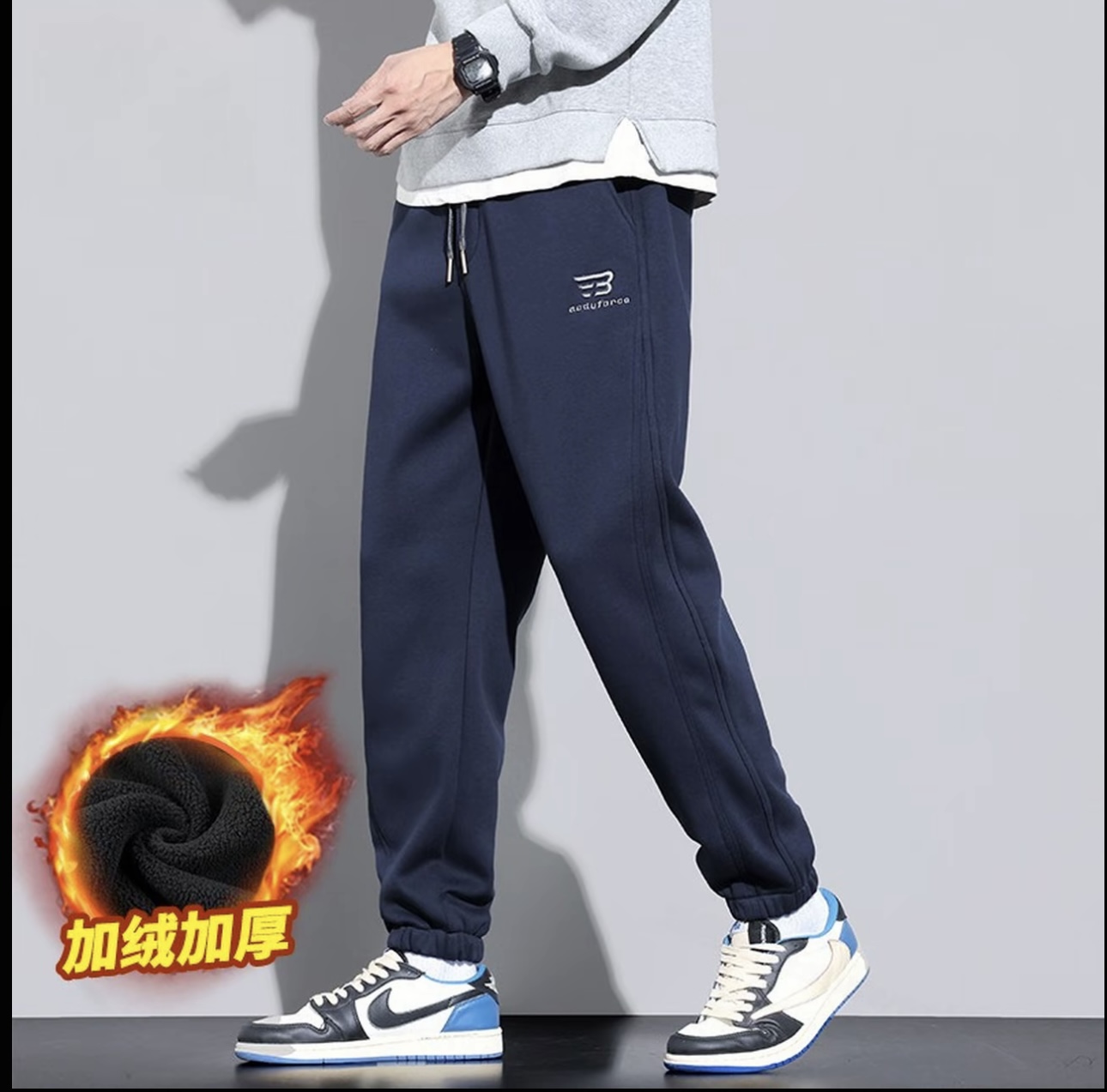 秋冬季新款休闲束脚裤宽松加绒工装裤百搭潮流男裤显高舒适