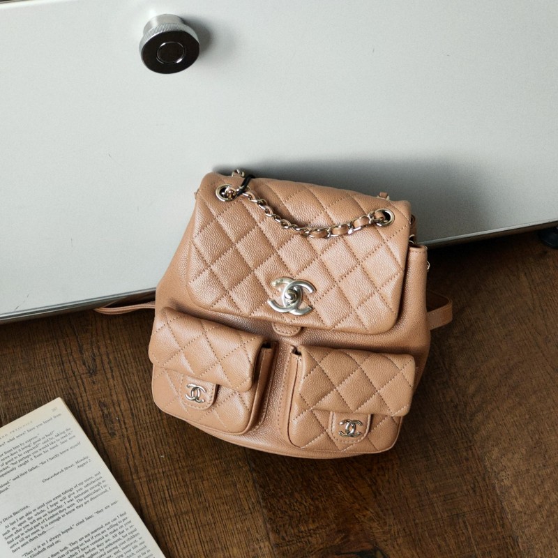 95新 Chanel/香奈儿 【24期免息】23P牛皮焦糖色中号双肩包51068