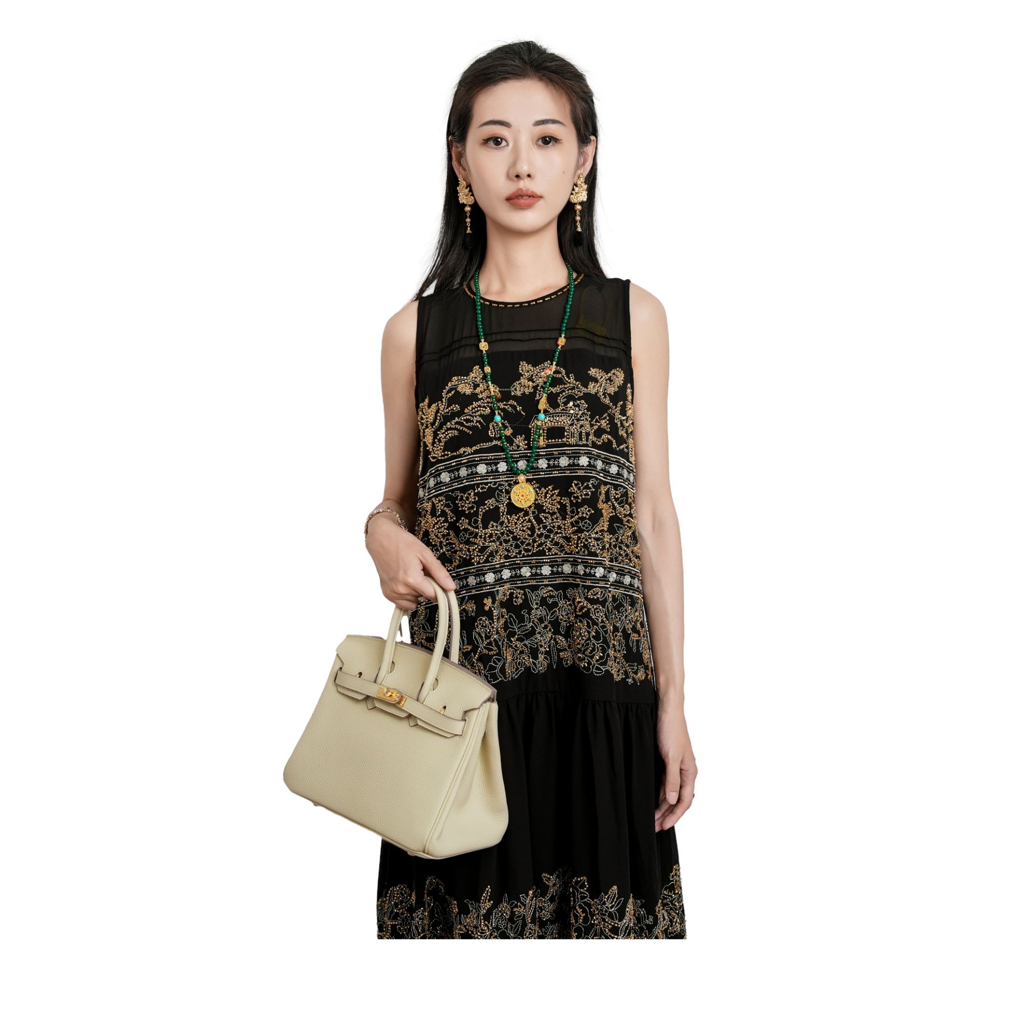 美秀Michelle/【高贵优雅】夏季百搭气质减龄显瘦无袖连衣裙/520014