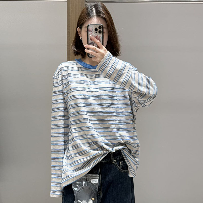 【现货】AVVENN设计师品牌26早春新品休闲风条纹T恤长袖百搭打底衫