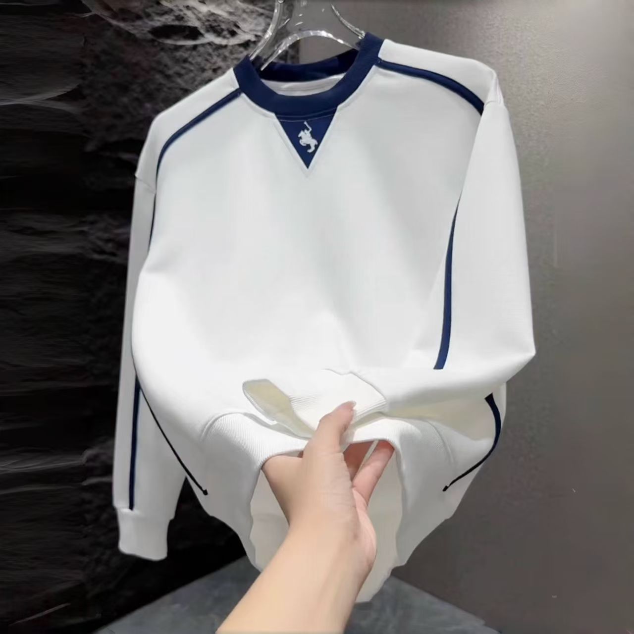 2025秋季新款时尚重磅圆领长袖爆款卫衣轻奢套头刺绣外穿高级男装