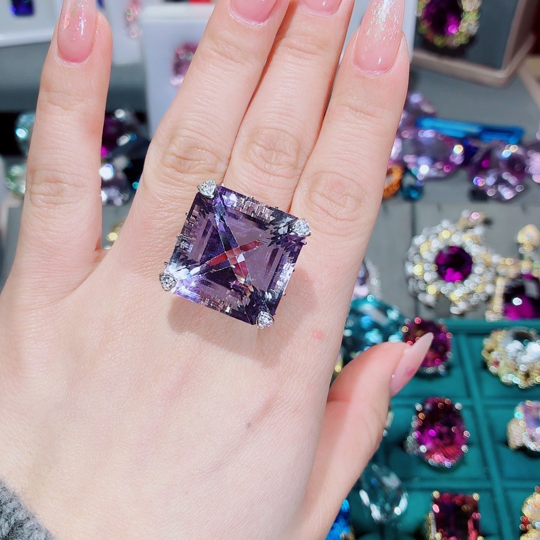 水晶戒指银S925镶嵌戒指