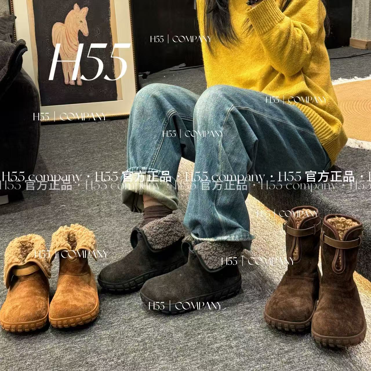 H55女鞋-小熊日记｜【头层牛皮棉里】巴恩风三穿雪地靴4cm19-2942【M】