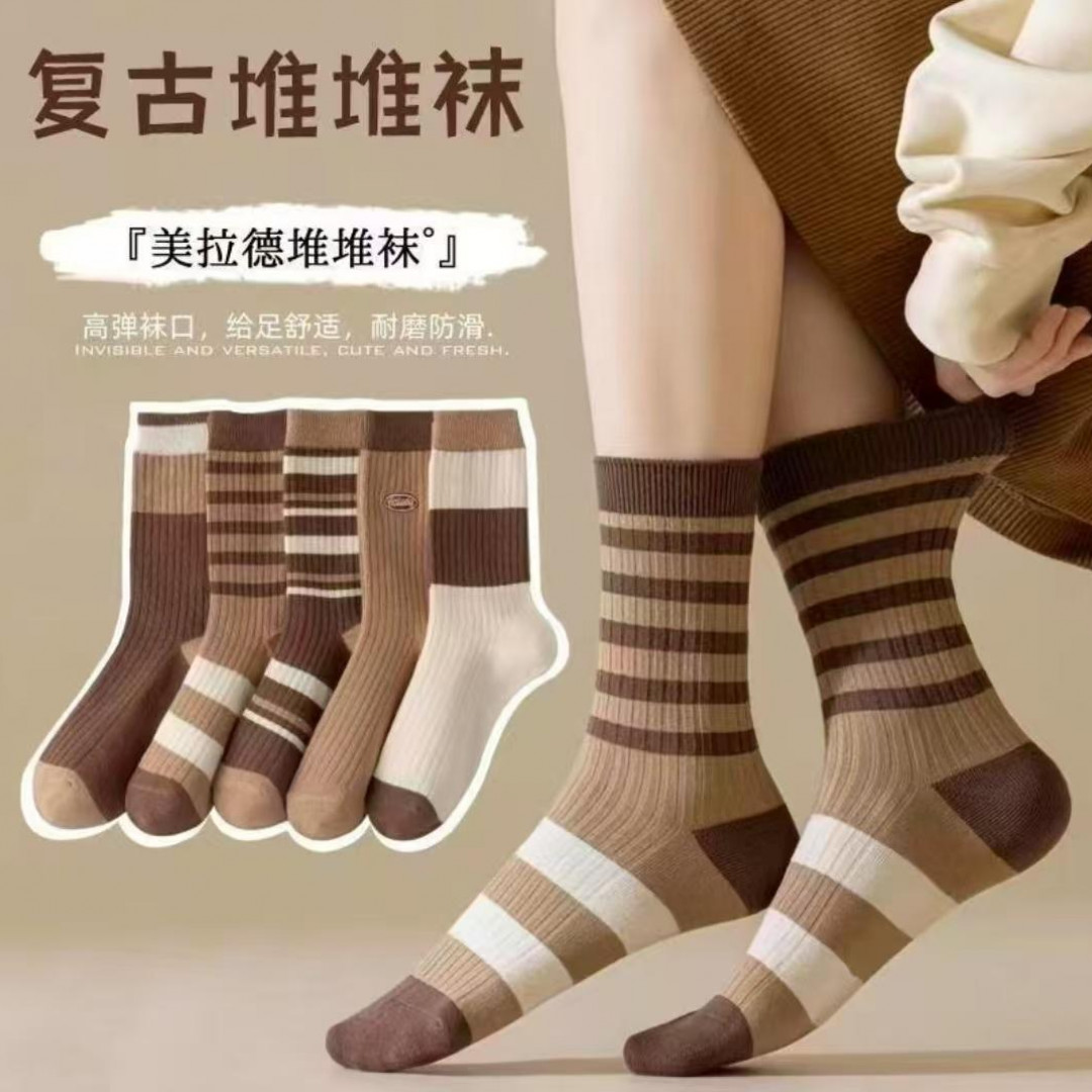 【秋冬新款10双装】女条纹长吸汗美拉德护膝美拉德色系