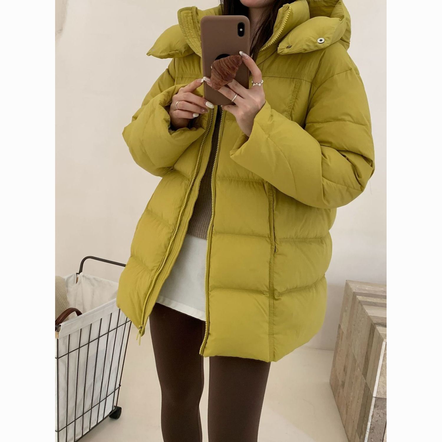 冬季新款泡芙白鸭绒羽绒服泡芙云朵宽松保暖中长款面包服外套女款