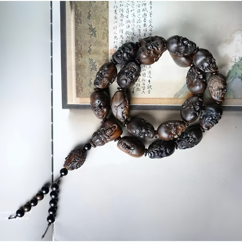 增香沉香木十八罗汉手持 沉香木原木天然复古原雕刻文