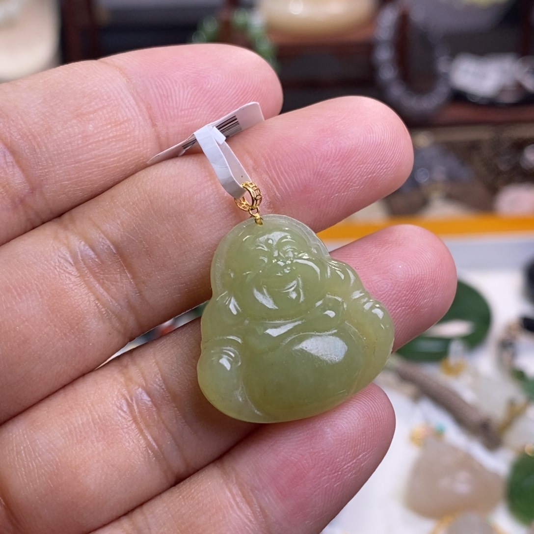 和田玉精品老矿料黄口金镶佛公吊坠未镶嵌